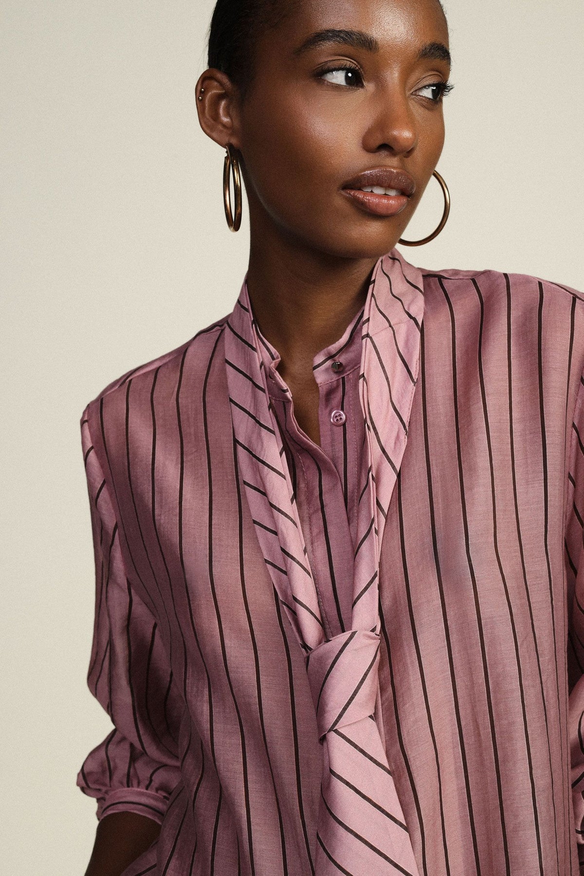 Camicia a righe con collo classico e fiocco - cevt2gz - DIXIE