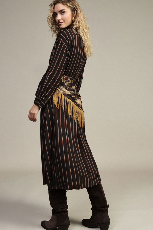Vestito lungo a righe con cintura frange - AMGA2EBA - - DIXIE