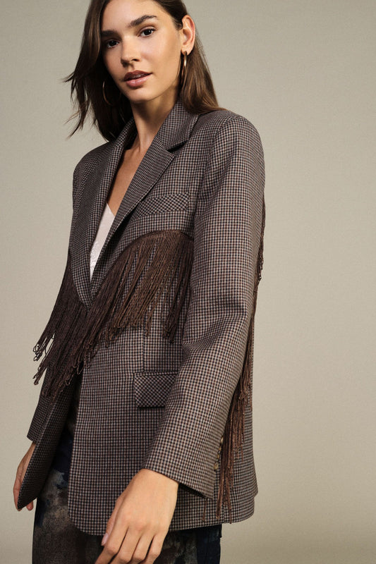 Blazer fantasia micro-check con frange decorative - j845b043 - DIXIE