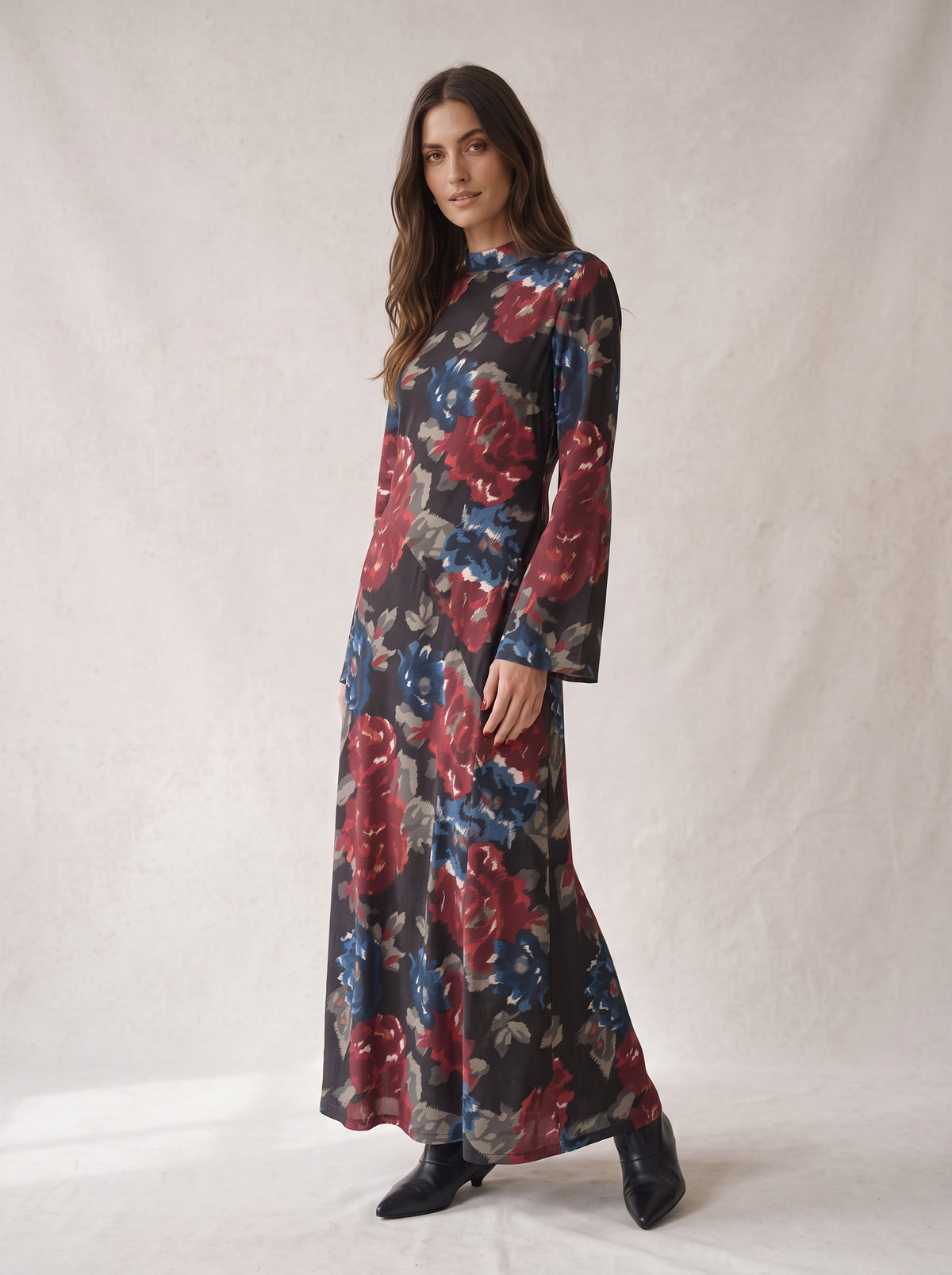 Langes Kleid aus Lycra mit Rosenmuster - fw260145 - TENSIONE IN