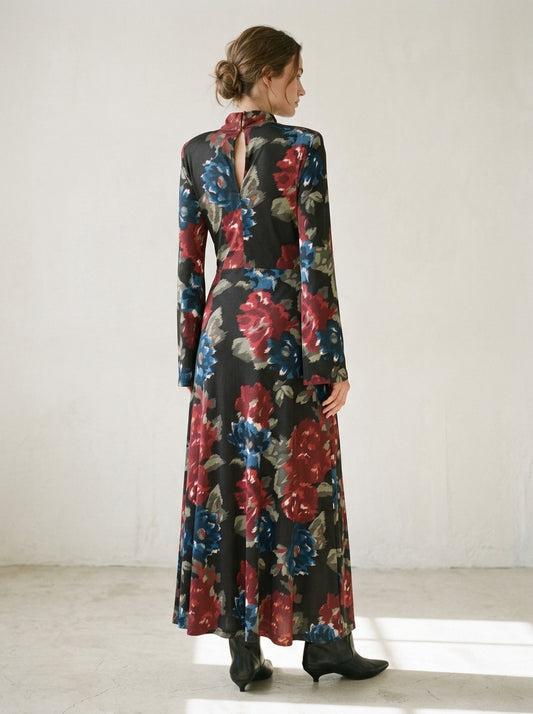 Rose print lycra maxi dress - fw260145 - TENSIONE IN