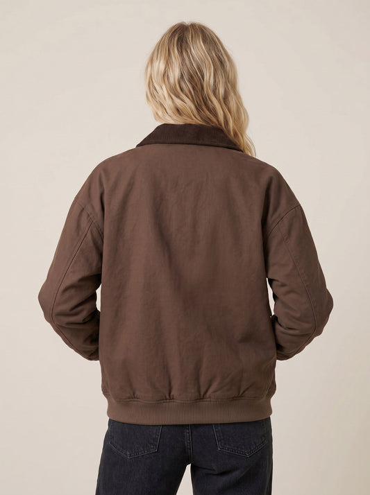 Giacca Bomber Oversize in Tela con Colletto in Velluto a Coste - GPW0023 - MOTEL