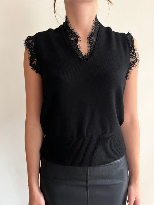 Gilet in maglia con inserti in pizzo - wf8664ai26camp - TENSIONE IN