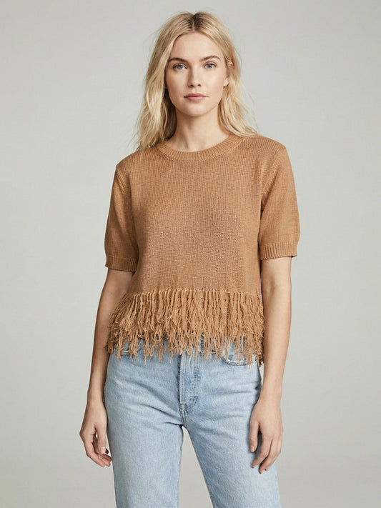Maglia Girocollo Manica Corta Con Frange – PHILIA LOFT - V02V0022