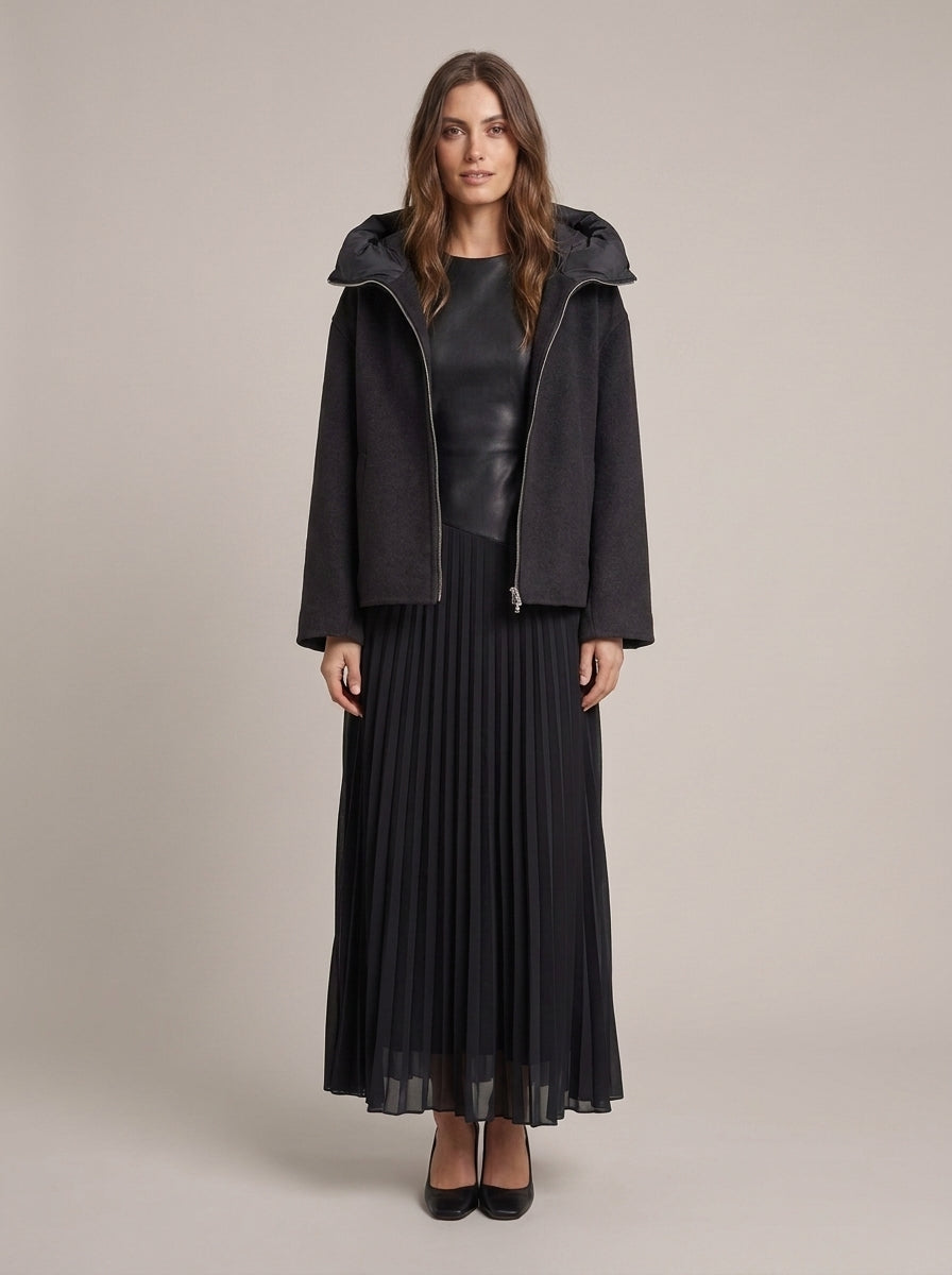 Boxy Wool-Blend Cloth Jacket with Padded Hood - az000 - OPERA
