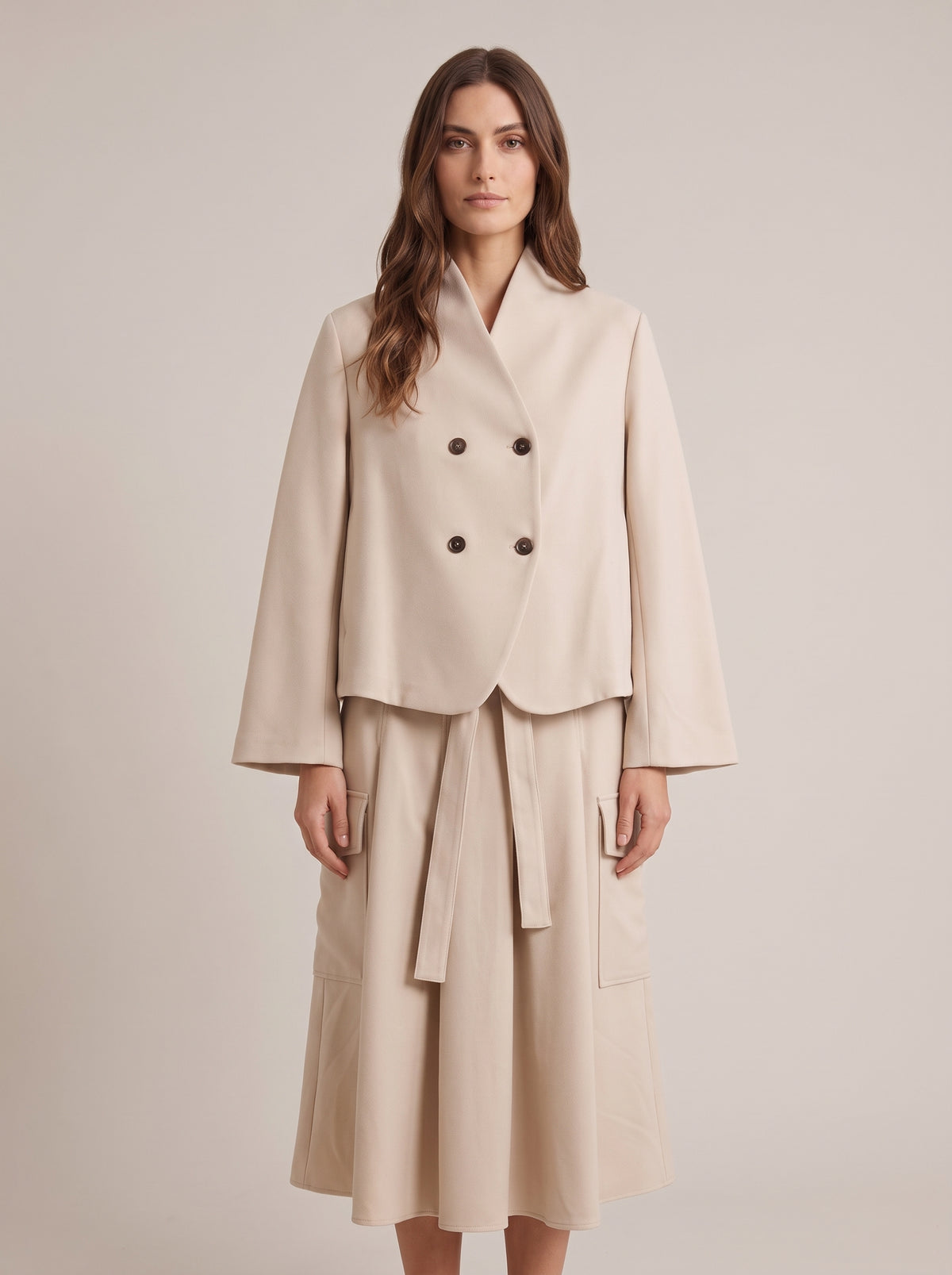 Gonna Midi Svasata a Pieghe con Tasche Cargo e Cintura Annodabile - A03N0715 - PHILIA LOFT
