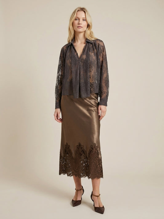 Satin skirt with lace - GDDUYLERA - DIXIE