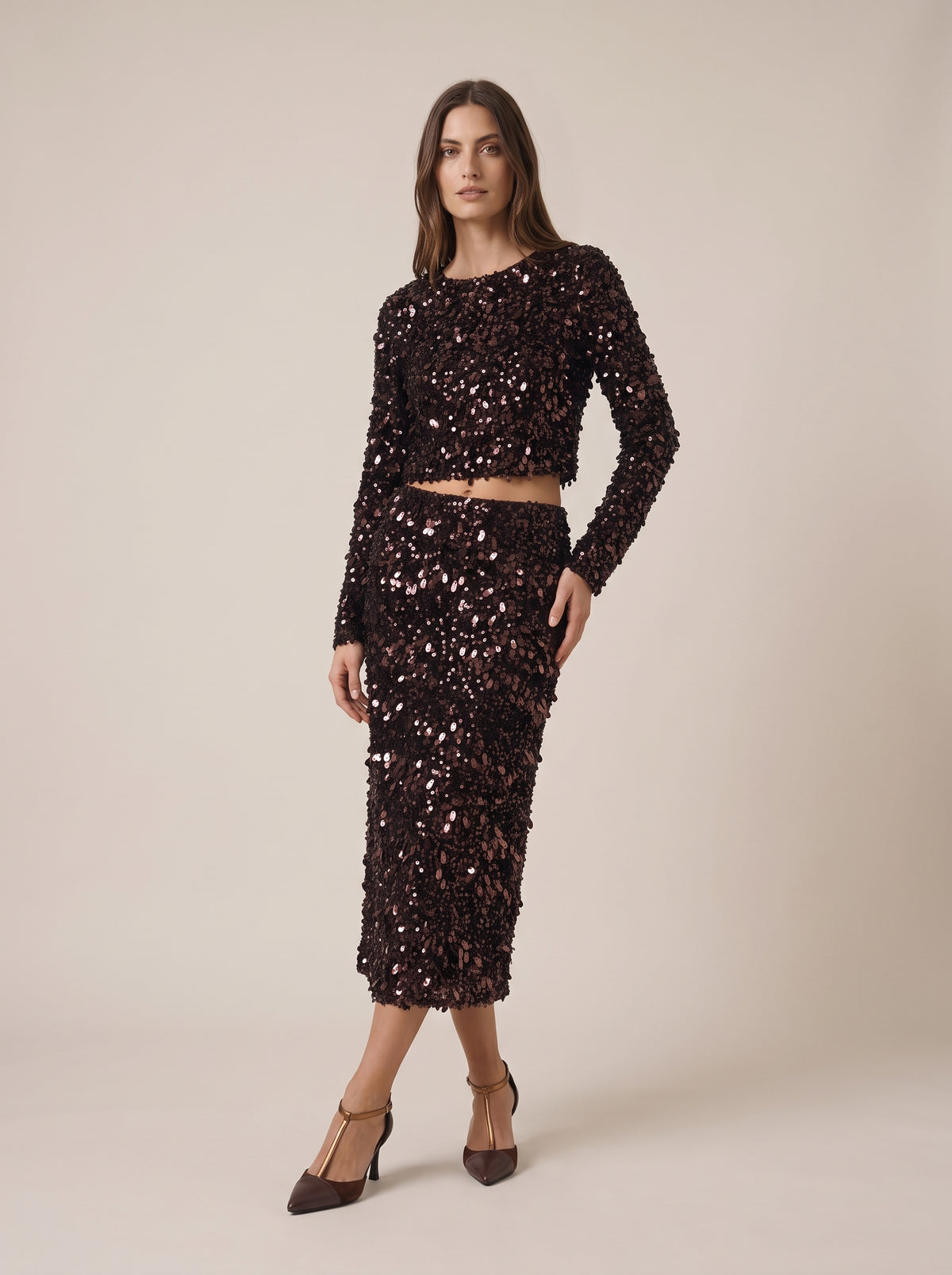 Gonna longuette paillettes - w26go28 - MOTEL