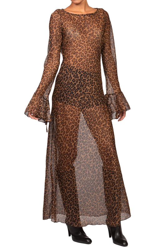Vestito lungo semitrasparente leopardato moro - 40280 - TENSIONE IN