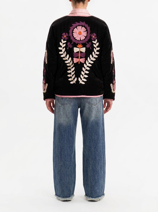Chenille velvet kimono jacket with embroidery - 40243 - TENSIONE IN