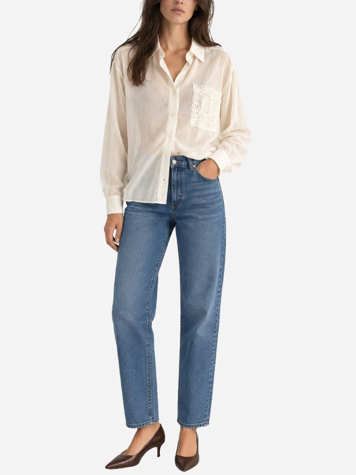 Camicia burro taschino ricamato paillettes - W26C109CAMP - TENSIONE IN