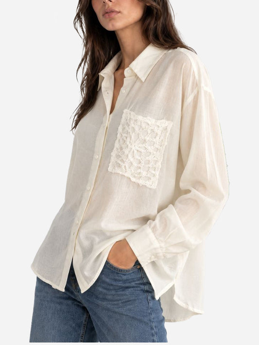 Camicia burro taschino ricamato paillettes - W26C109CAMP - TENSIONE IN