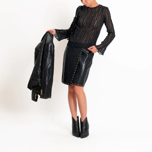 Gonna corta in similpelle con borchie - W26G351 - TENSIONE IN