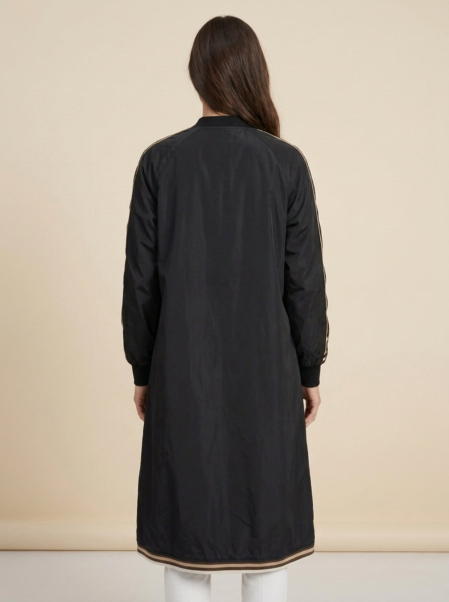 Spolverino Lungo Stile Bomber con Maxi Patch e Dettagli Rigati - a26dl615 - LE STREGHE