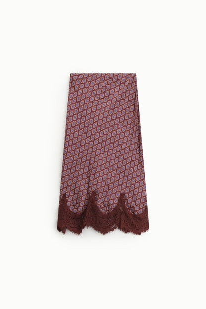 Falda midi estampada con borde de encaje - GDEZ2CVA - DIXIE