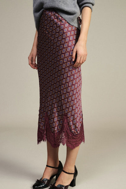 Falda midi estampada con borde de encaje - GDEZ2CVA - DIXIE