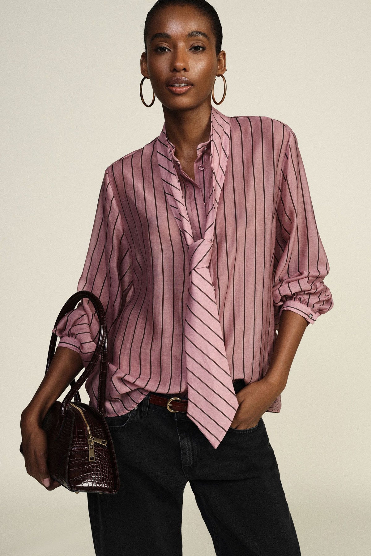 Camicia a righe con collo classico e fiocco - cevt2gz - DIXIE