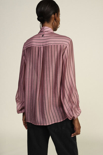 Camicia a righe con collo classico e fiocco - cevt2gz - DIXIE