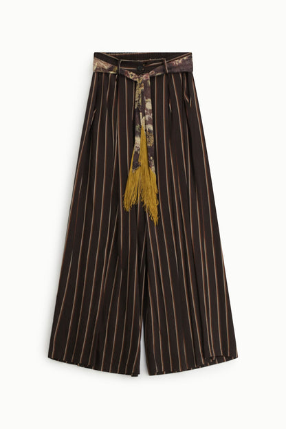 Striped palazzo trousers with decorative belt - pdtp2eba - DIXIE