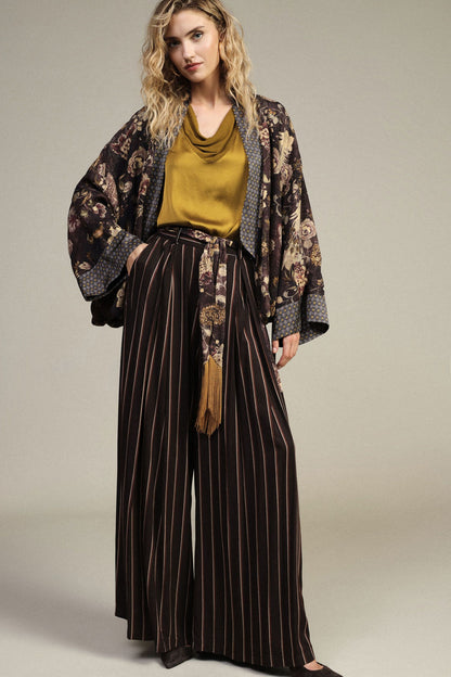 Striped palazzo trousers with decorative belt - pdtp2eba - DIXIE