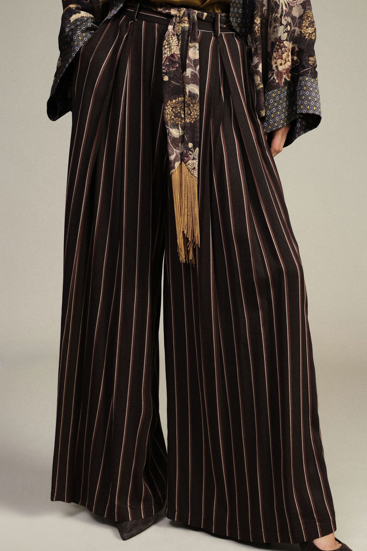 Striped palazzo trousers with decorative belt - pdtp2eba - DIXIE
