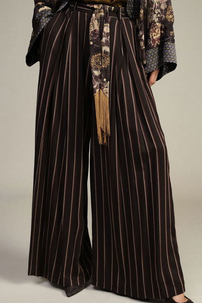 Striped palazzo trousers with decorative belt - pdtp2eba - DIXIE