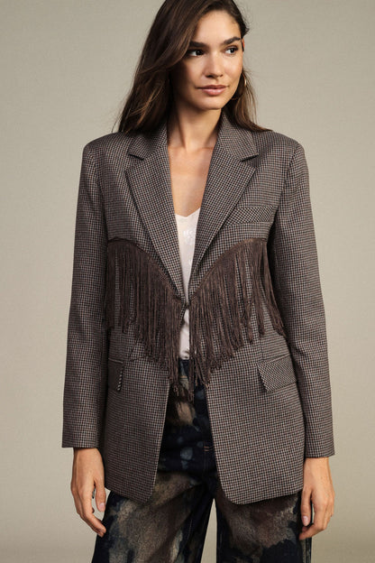 Blazer fantasia micro-check con frange decorative - j845b043 - DIXIE