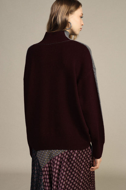 Maglione dolcevita con maniche lunghe e dettagli a coste - m833b054a - DIXIE