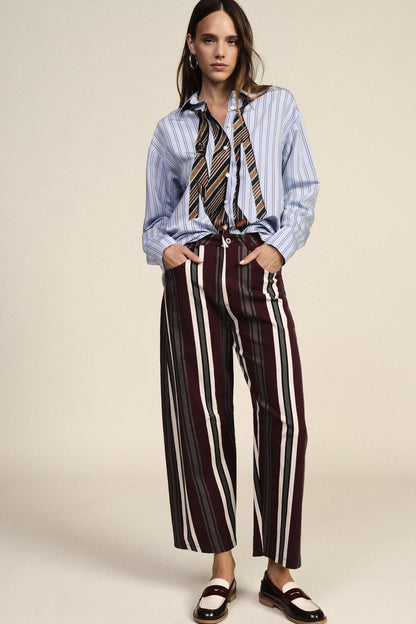 Pantaloni palazzo a righe vita alta tasche - p067b119 - DIXIE