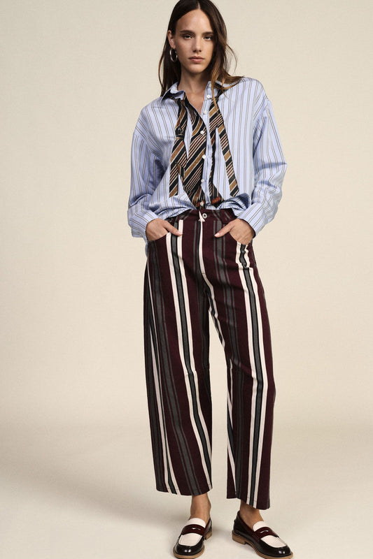 Pantaloni palazzo a righe vita alta tasche - p067b119 - DIXIE