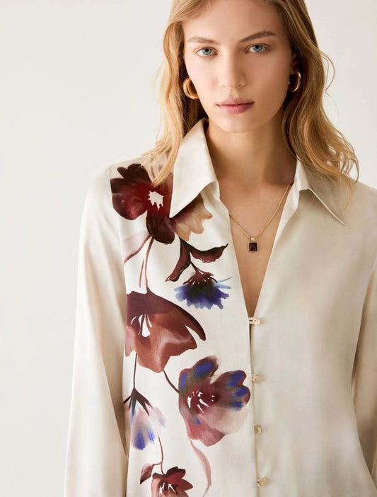 Camicia in raso con fiori - PENNYBLACK