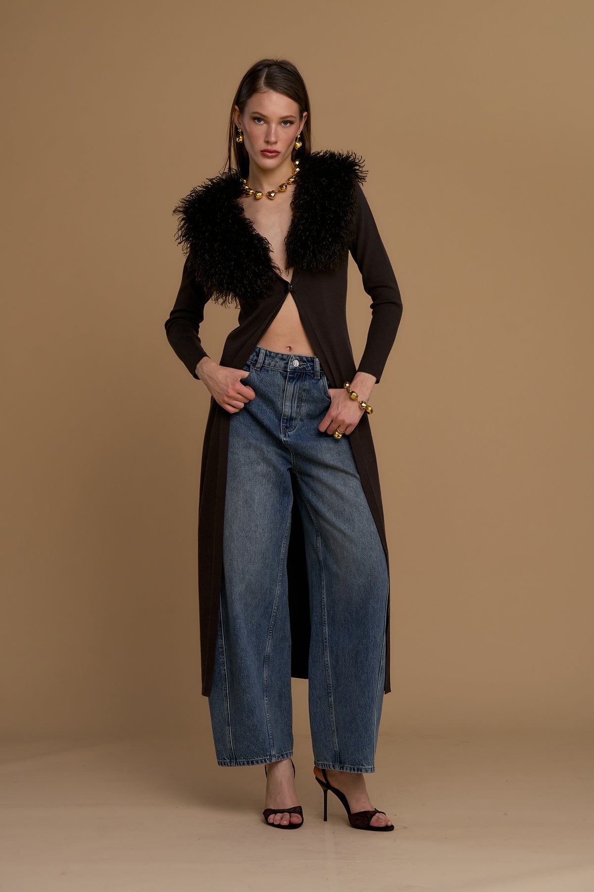 Maxi cardigan collo simil mongolia - 263ns143 - NOSECRETS