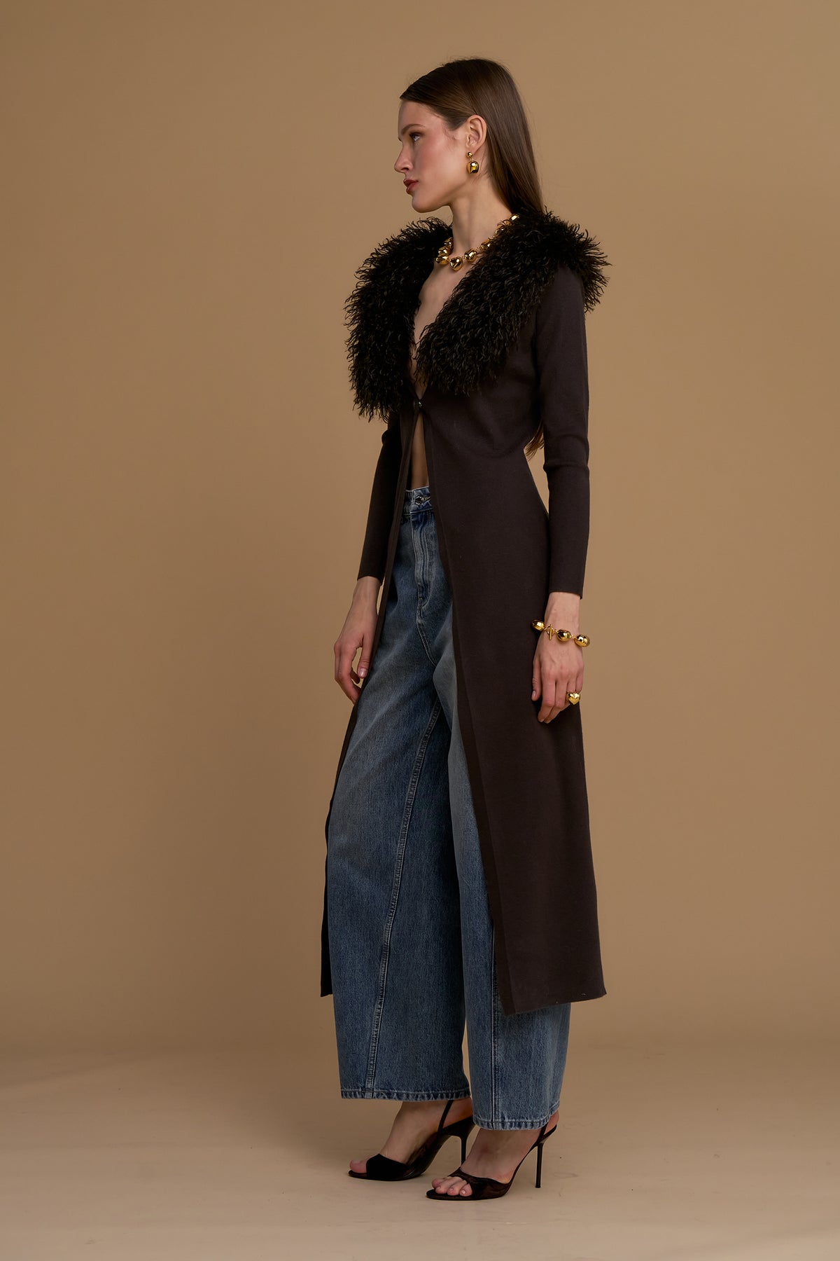 Maxi cardigan collo simil mongolia - 263ns143 - NOSECRETS