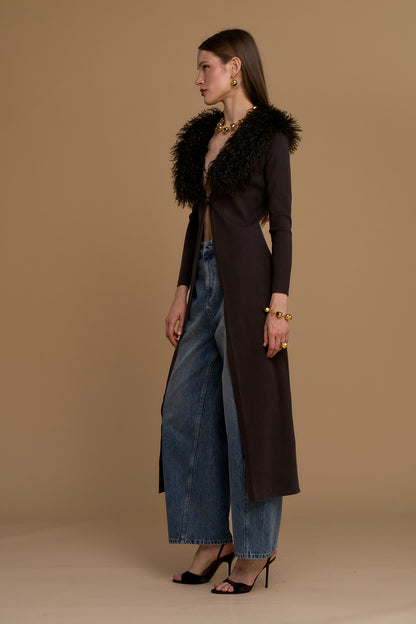 Maxi cardigan collo simil mongolia - 263ns143 - NOSECRETS