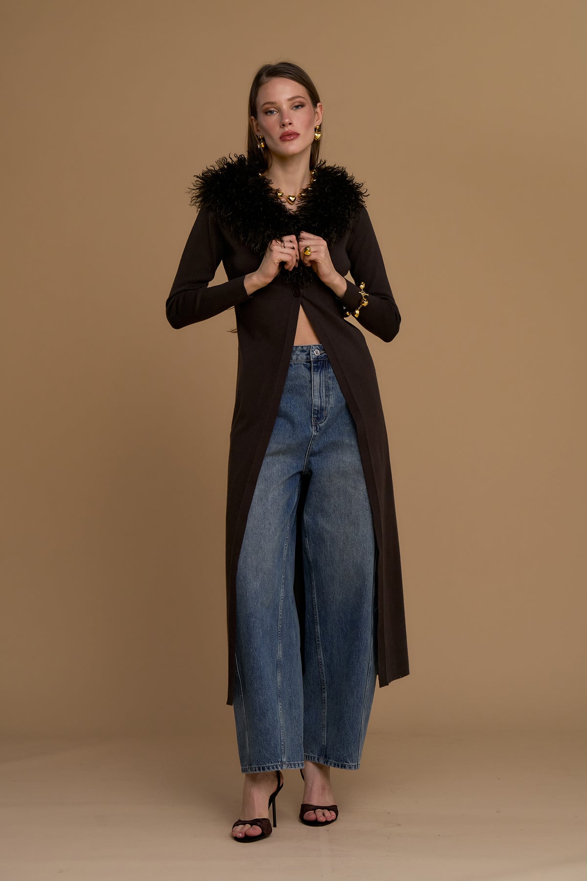 Maxi cardigan collo simil mongolia - 263ns143 - NOSECRETS