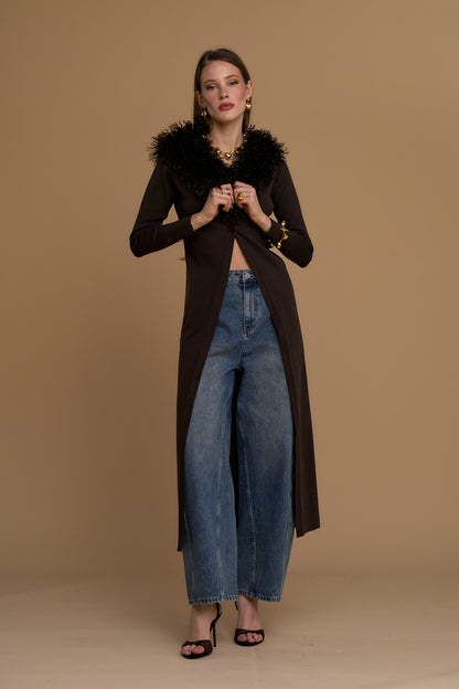 Maxi cardigan collo simil mongolia - 263ns143 - NOSECRETS