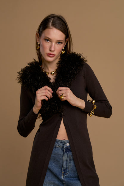 Maxi cardigan collo simil mongolia - 263ns143 - NOSECRETS