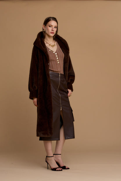 Simil pelliccia lunga con cappuccio - 263ns187 - NOSECRETS