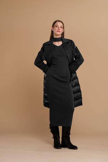 Abrigo de plumas tipo trench de terciopelo - 263ns005 - NOSECRETS