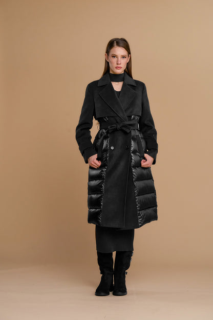 Abrigo de plumas tipo trench de terciopelo - 263ns005 - NOSECRETS