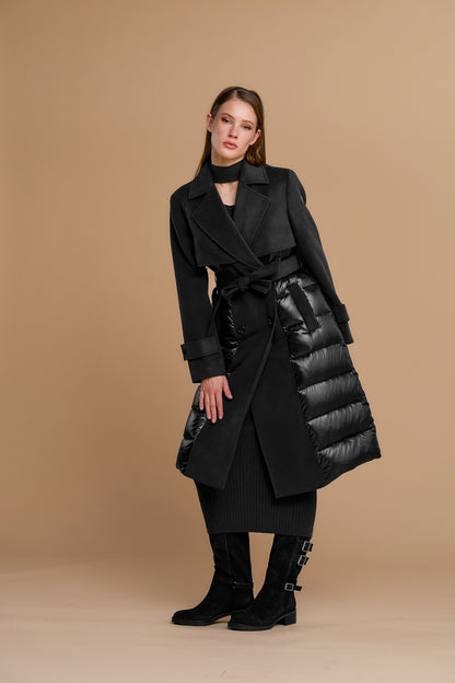 Abrigo de plumas tipo trench de terciopelo - 263ns005 - NOSECRETS