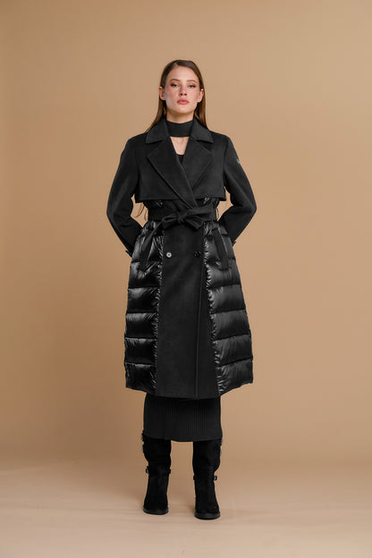 Abrigo de plumas tipo trench de terciopelo - 263ns005 - NOSECRETS