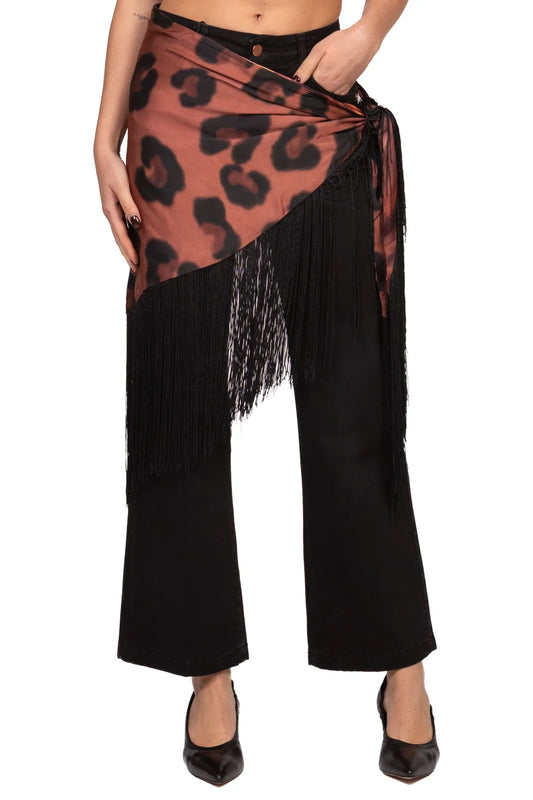 Pareo satin animalier con frange - 40733 -  TENSIONE IN