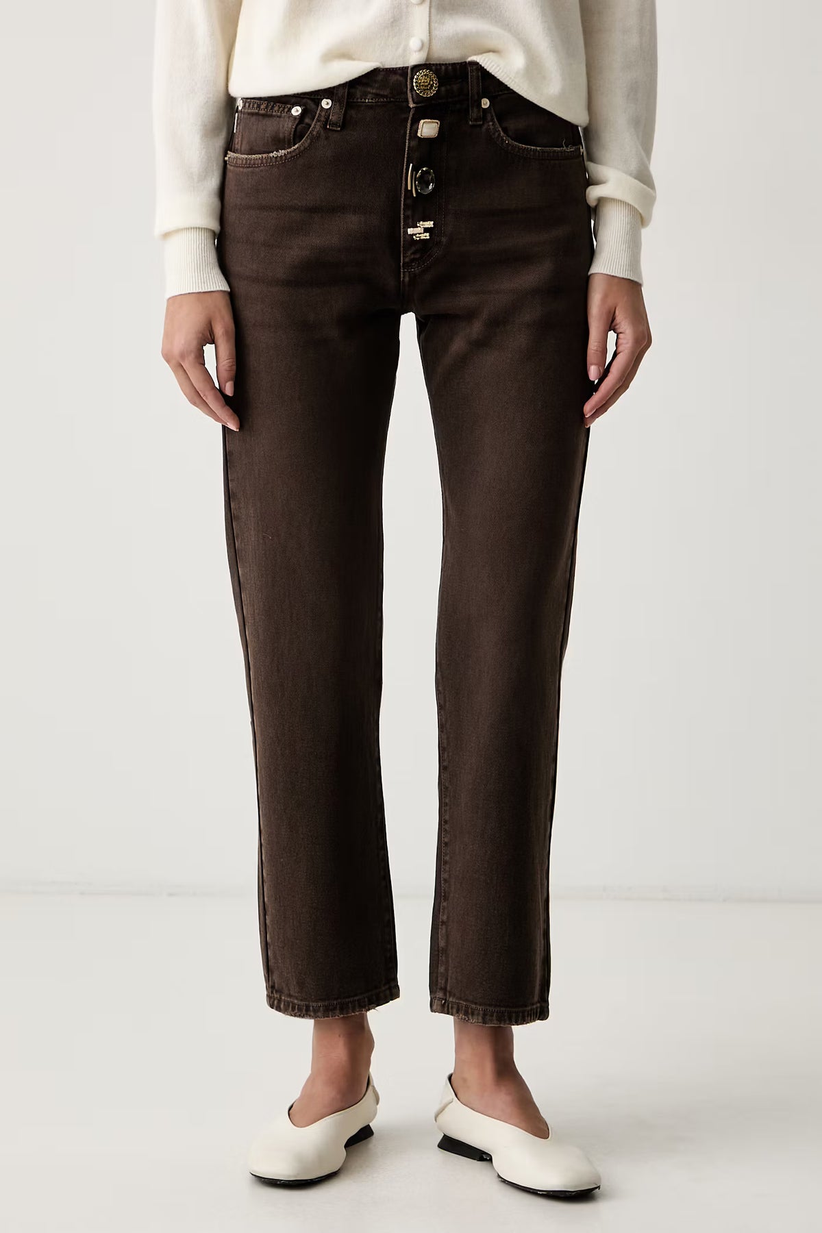 Brown regular-fit high-waisted jeans - ViCOLO