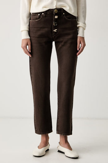 Brown regular-fit high-waisted jeans - ViCOLO