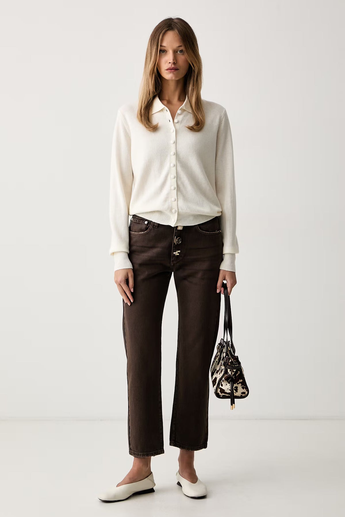 Brown regular-fit high-waisted jeans - ViCOLO