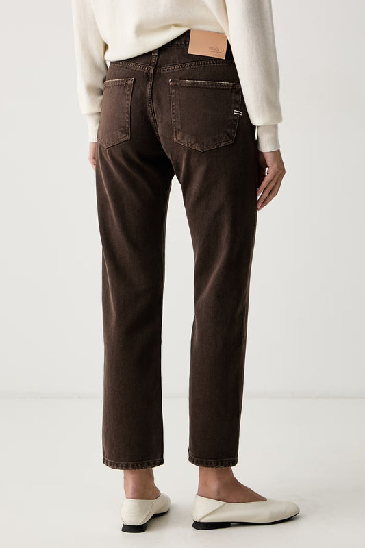 Jeans marroni taglio regular a vita alta - ViCOLO