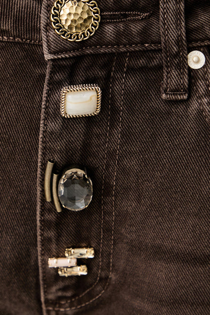 Brown regular-fit high-waisted jeans - ViCOLO