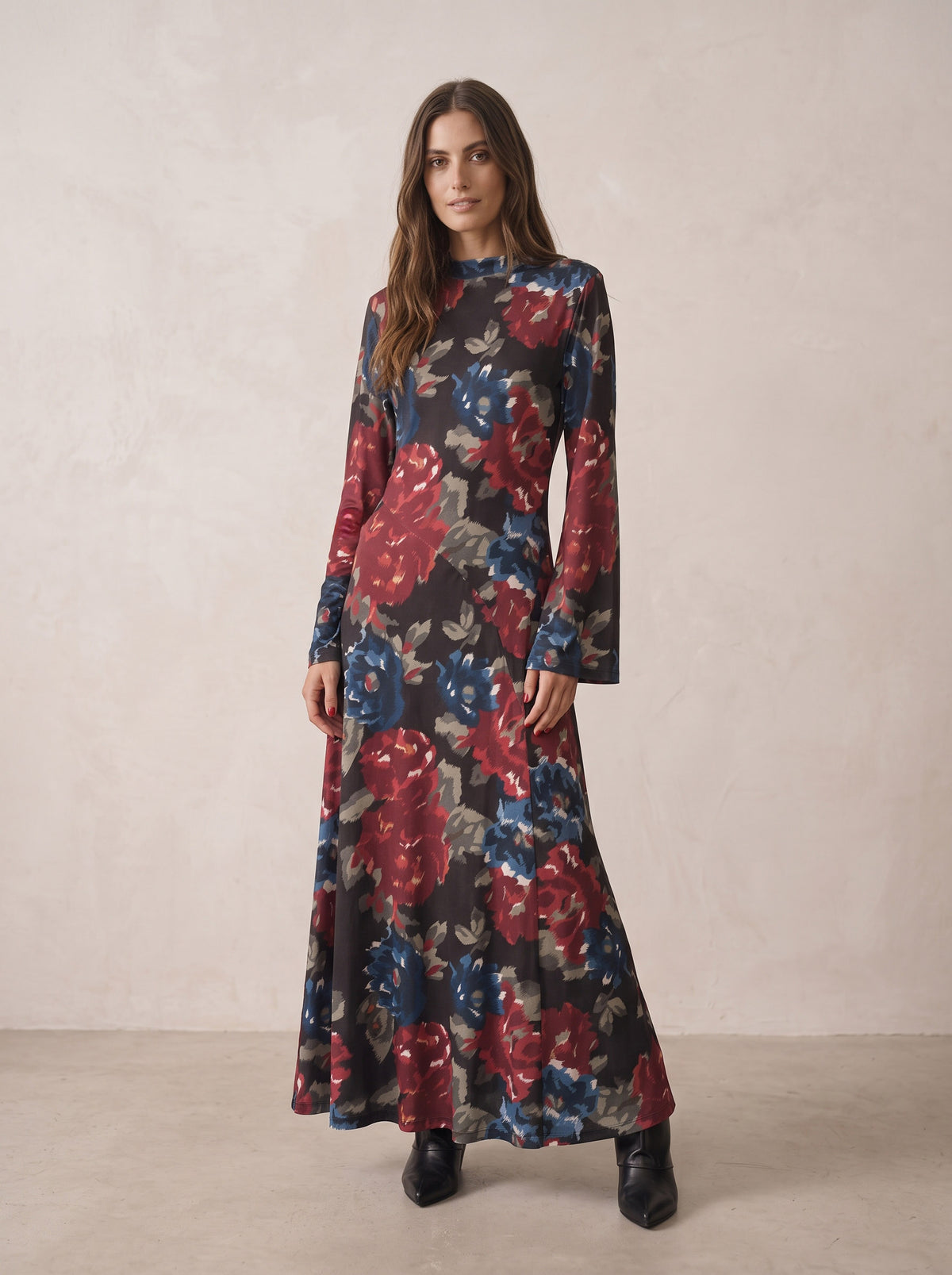 Langes Kleid aus Lycra mit Rosenmuster - fw260145 - TENSIONE IN