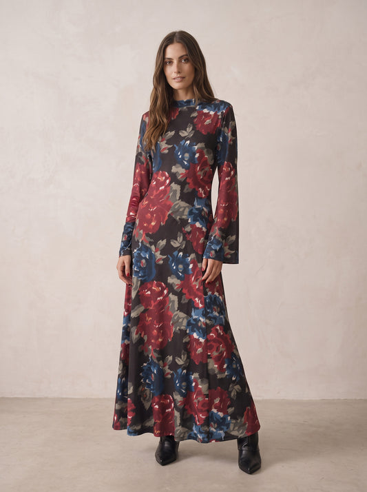 Rose print lycra maxi dress - fw260145 - TENSIONE IN